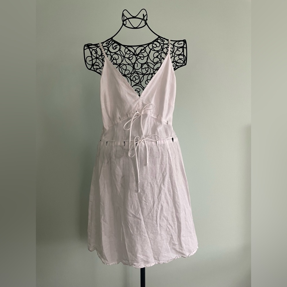 Reformation linen mini dress in white with bows